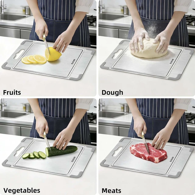 Alt view image 5 of 6 - 3PCS Titanium Cutting Board with Groove, Removable Non-Slip corner