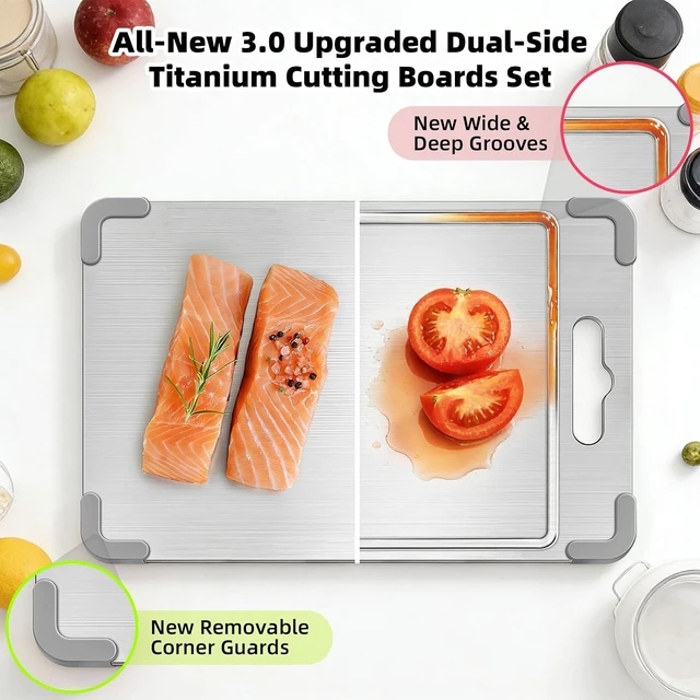 Alt view image 4 of 6 - 3PCS Titanium Cutting Board with Groove, Removable Non-Slip corner