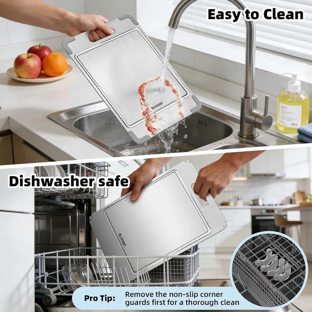Alt view image 6 of 6 - 3PCS Titanium Cutting Board with Groove, Removable Non-Slip corner