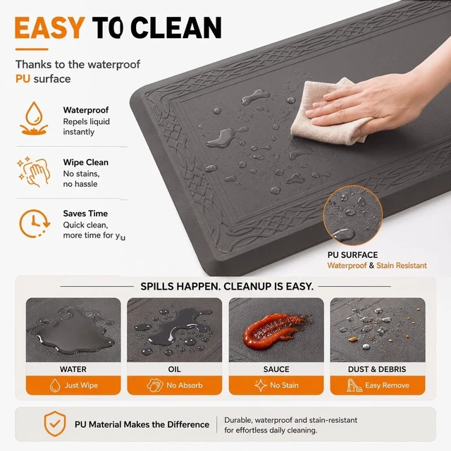 Alt view image 5 of 7 - 24 x 60 Inch Extra Support Anti Fatigue Comfort Kitchen Mat, Waterproof Long Kitchen Runner, Non-Slip Standing Desk Mat, Commercial Pads for Offices, Home, Garages (Bordeaux Grey, 24'' x 60'')