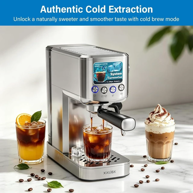Alt view image 2 of 7 - Cold Brew Espresso Machine with Milk Frother, Grey