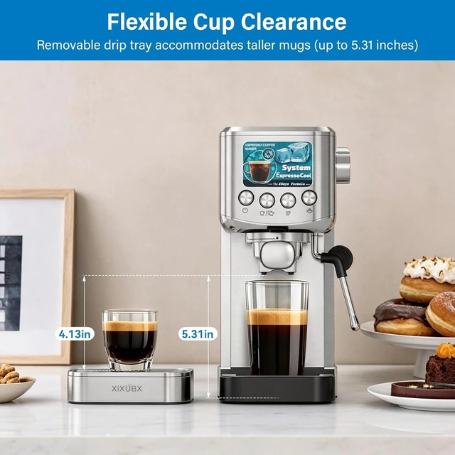 Alt view image 7 of 7 - Cold Brew Espresso Machine with Milk Frother, Grey