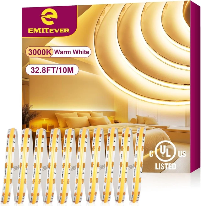 Main image of 24V COB LED Strip Lights 3000K,32.8ft 4800LEDs,UL Listed