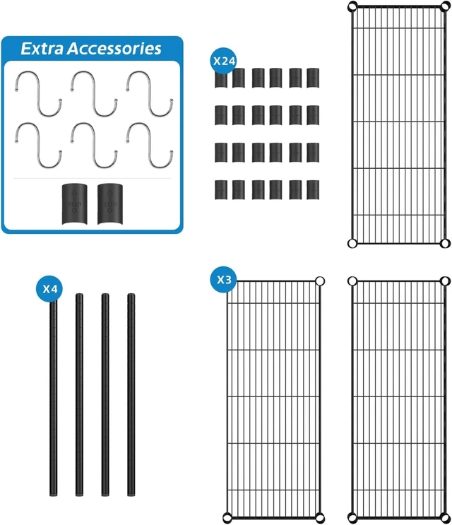 Alt view image 5 of 7 - 3-Shelf Adjustable Metal Wire Shelving,Black,36"L x 14"W x 30"H