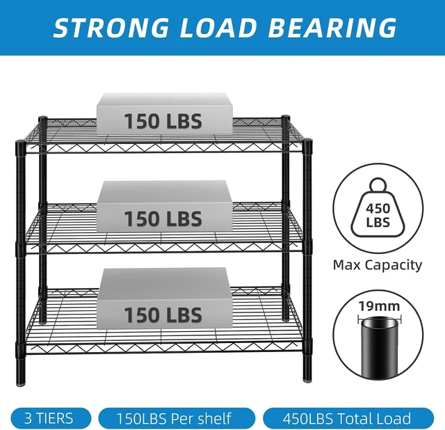 Alt view image 4 of 7 - 3-Shelf Adjustable Metal Wire Shelving,Black,36"L x 14"W x 30"H