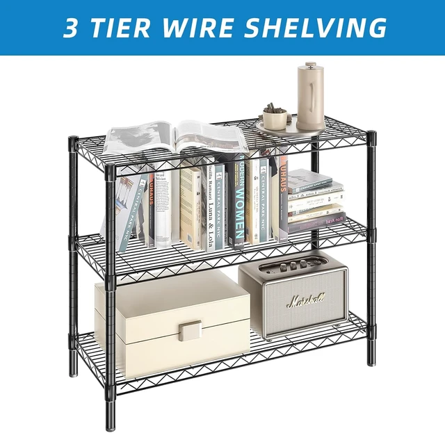Alt view image 6 of 7 - 3-Shelf Adjustable Metal Wire Shelving,Black,36"L x 14"W x 30"H