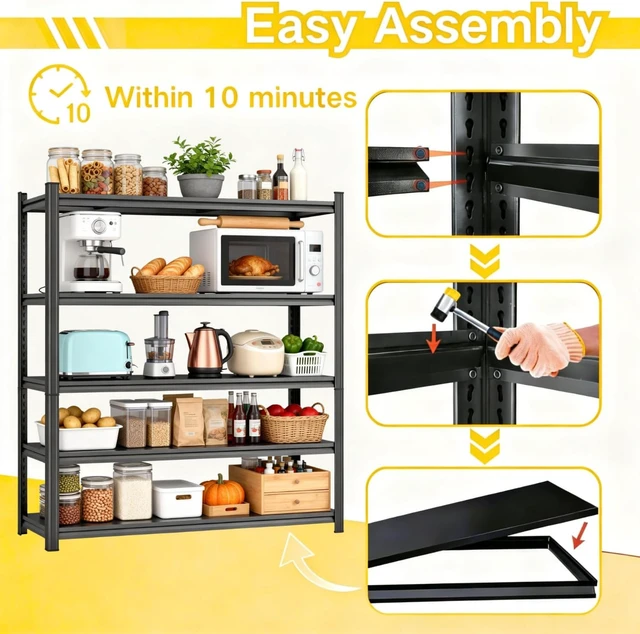 Alt view image 4 of 7 - Kitchen Storage Rack,Adjustable Metal Storage Shelves,440lbs load Per Tier
