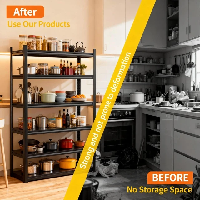 Alt view image 6 of 7 - Kitchen Storage Rack,Adjustable Metal Storage Shelves,440lbs load Per Tier