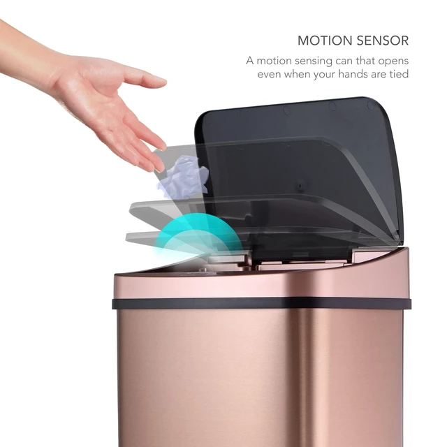 Alt view image 2 of 7 - 13 Gallons Automatic Touchless Kitchen Trash Can with Lid, Motion Sensor Trash Can for Kitchen, Home, Office, 50 Liter Large Stainless Steel Garbage Bin (13 Gal #28) (Gold)