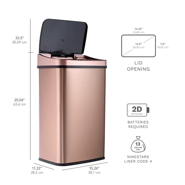 Alt view image 4 of 7 - 13 Gallons Automatic Touchless Kitchen Trash Can with Lid, Motion Sensor Trash Can for Kitchen, Home, Office, 50 Liter Large Stainless Steel Garbage Bin (13 Gal #28) (Gold)
