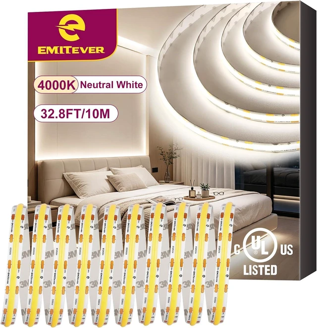 Main image of 24V COB LED Strip Lights 4000K,32.8ft 4800LEDs,UL Listed
