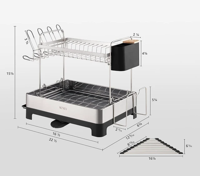 Alt view image 6 of 7 - 2 Tier Dish Drying Rack, Extra Large Dish Rack, Multifunctional Large Dish Drainers for Kitchen Counter, 304 Stainless Steel Kitchen Drying Rack, Bowl Drying Rack, Extendable Drain Spout, Black
