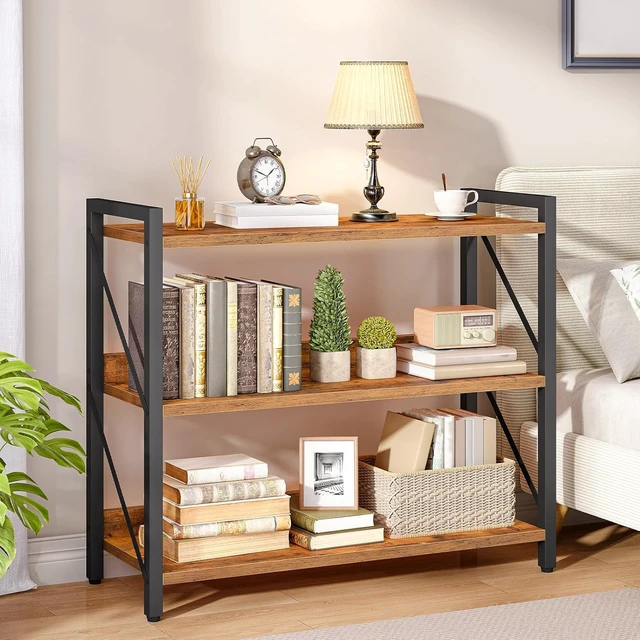 Alt view image 5 of 7 - Bookshelf, 3-Tier Industrial Bookcase, Book Shelf Storage Organizer, Bookshelf with Metal Frame for Living Room, Bedroom, Home Office, Kitchen, Rustic Brown and Black BF718SJ01