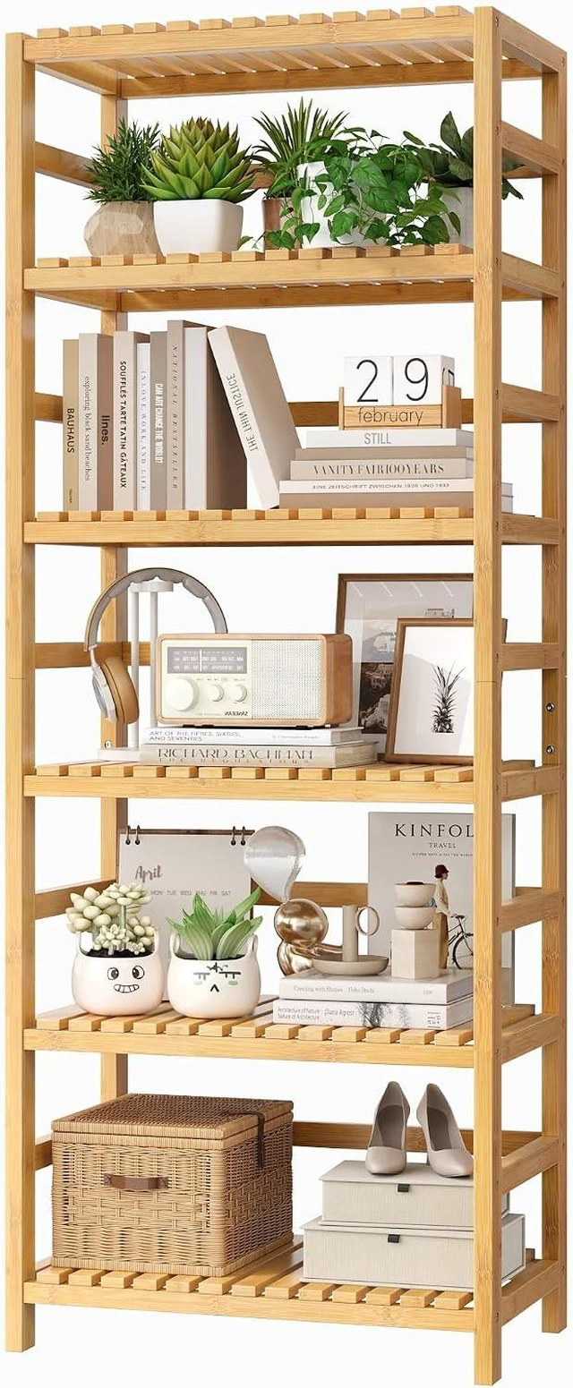 Main image of 6-Tier Bamboo Shelf with Adjustable Shelves, Bamboo Kitchen Cabinet