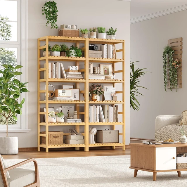 Alt view image 2 of 7 - 6-Tier Bamboo Shelf with Adjustable Shelves, Bamboo Kitchen Cabinet