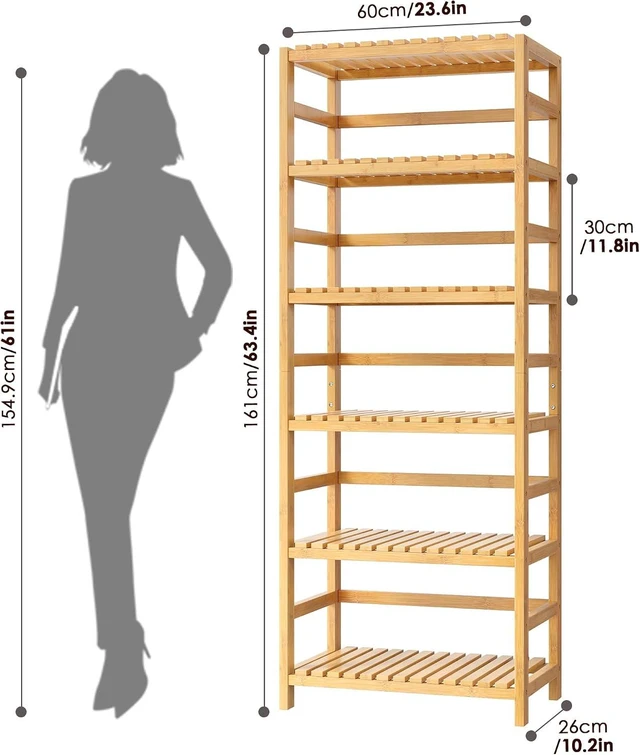 Alt view image 3 of 7 - 6-Tier Bamboo Shelf with Adjustable Shelves, Bamboo Kitchen Cabinet