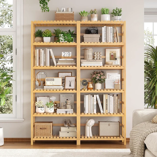 Alt view image 5 of 7 - 6-Tier Bamboo Shelf with Adjustable Shelves, Bamboo Kitchen Cabinet