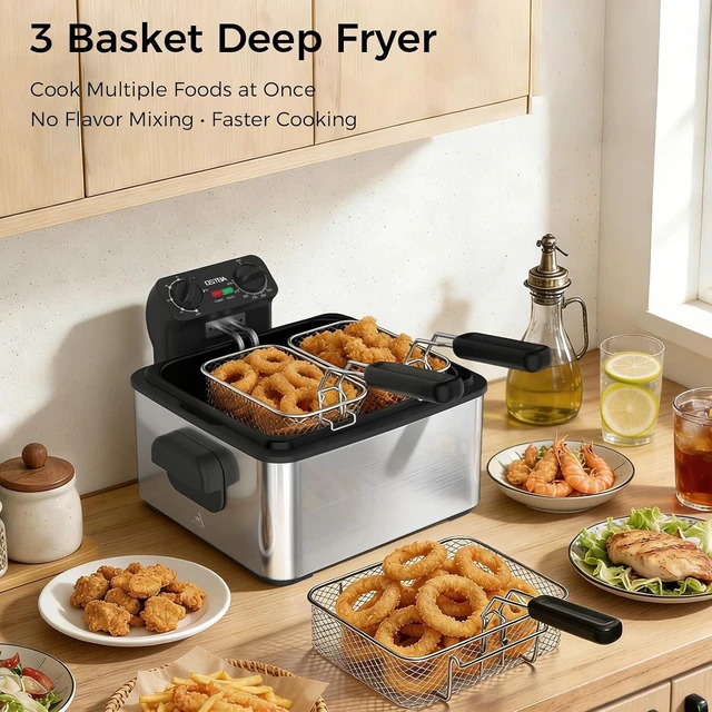 Alt view image 2 of 7 - Electric Deep Fryer with 3 Baskets, 4.75QT Stainless Steel Countertop
