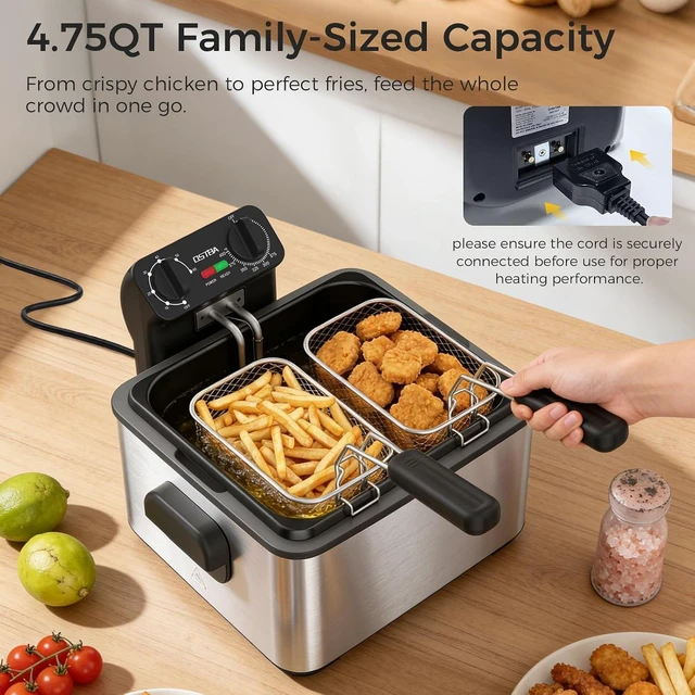 Alt view image 4 of 7 - Electric Deep Fryer with 3 Baskets, 4.75QT Stainless Steel Countertop