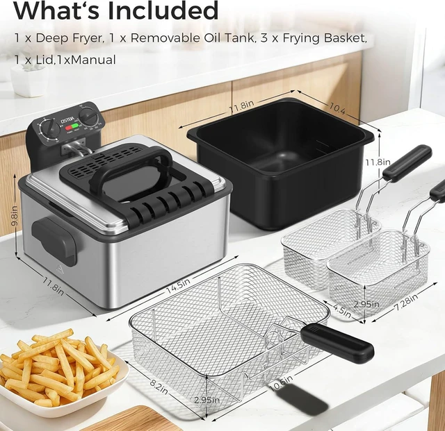 Alt view image 7 of 7 - Electric Deep Fryer with 3 Baskets, 4.75QT Stainless Steel Countertop