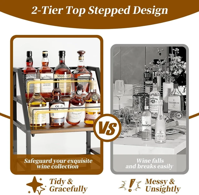 Alt view image 5 of 7 - Rolling Bar Cart with Wine Glass Holder, Bar Carts for The Home, Bar Stand for Home, Small Mini Bar for Whiskey Wine, Liquor Cart for Home Bar, Alcohol Cabinet for Bar, Kitchen, Dining Room