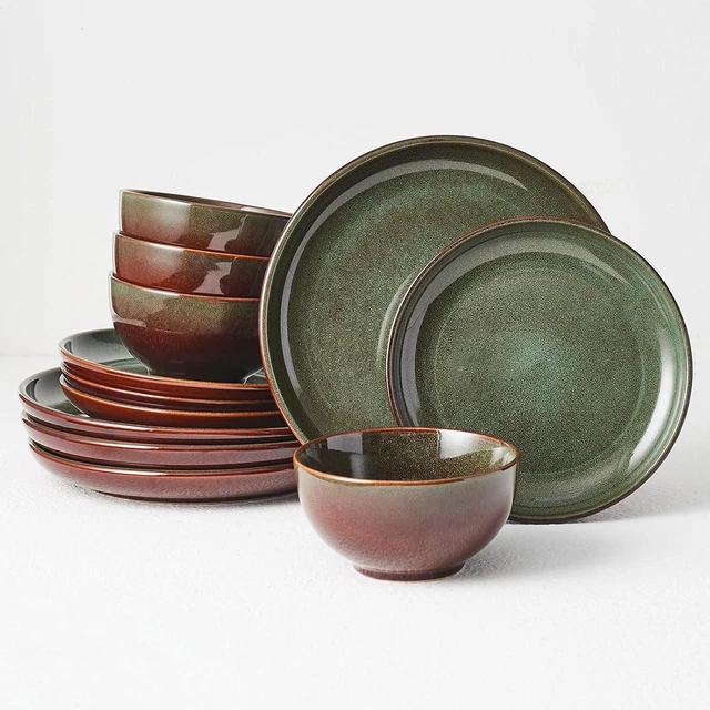 Main image of Stoneware Dinnerware Sets for 4, 12pcs Plates and Bowls Sets Dishes