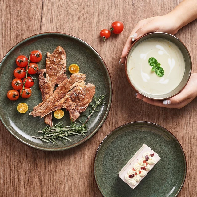 Alt view image 4 of 7 - Stoneware Dinnerware Sets for 4, 12pcs Plates and Bowls Sets Dishes