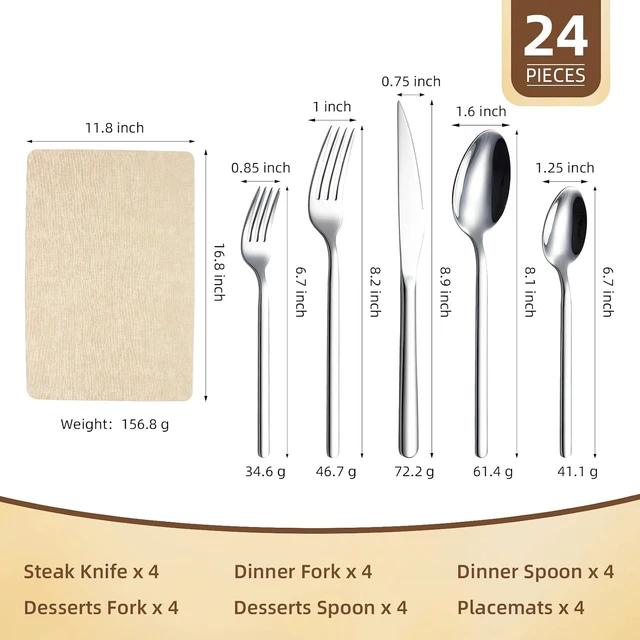 Alt view image 2 of 7 - 24 Piece Stainless Steel Silverware Set for 4
