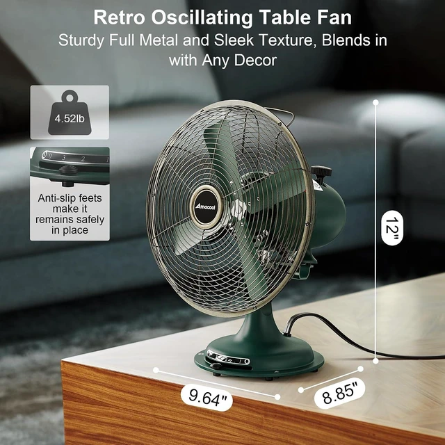 Alt view image 5 of 7 - Oscillating Vintage Fan, All Metal Retro Table Top Fan