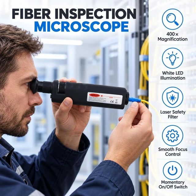 Alt view image 2 of 7 - 400x Handheld Fiber Optic Microscope Inspection Tool Portable Microscope Fiber Optic Tools Lighted Pocket Microscope LED Light Coaxial Illumination 2.5mm FC SC ST and 1.25mm LC Adapter