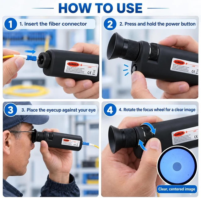 Alt view image 6 of 7 - 400x Handheld Fiber Optic Microscope Inspection Tool Portable Microscope Fiber Optic Tools Lighted Pocket Microscope LED Light Coaxial Illumination 2.5mm FC SC ST and 1.25mm LC Adapter