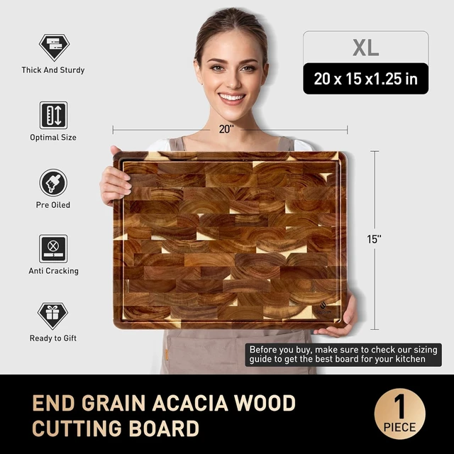 Alt view image 3 of 7 - Large End Grain Cutting Board for Kitchen with Non-slip Feet, Acacia Wood