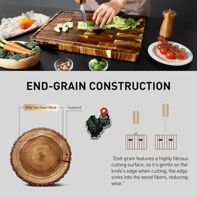 Alt view image 4 of 7 - Large End Grain Cutting Board for Kitchen with Non-slip Feet, Acacia Wood