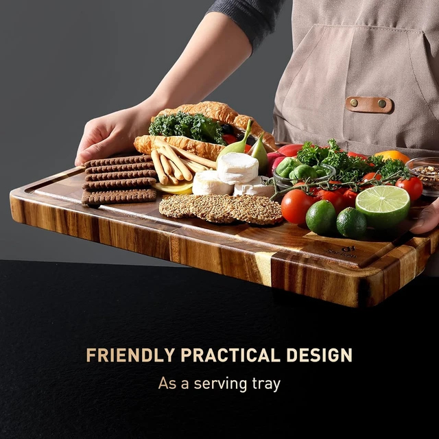Alt view image 7 of 7 - Large End Grain Cutting Board for Kitchen with Non-slip Feet, Acacia Wood
