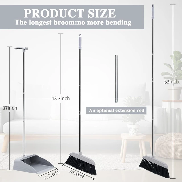 Alt view image 2 of 6 - 8 Set 16 Pcs Broom and Dustpan Set for Indoor Outdoor Floor Cleaning
