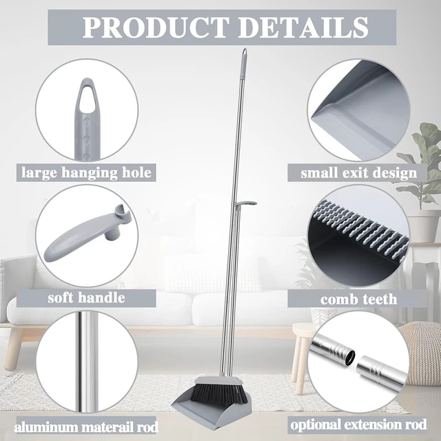 Alt view image 3 of 6 - 8 Set 16 Pcs Broom and Dustpan Set for Indoor Outdoor Floor Cleaning