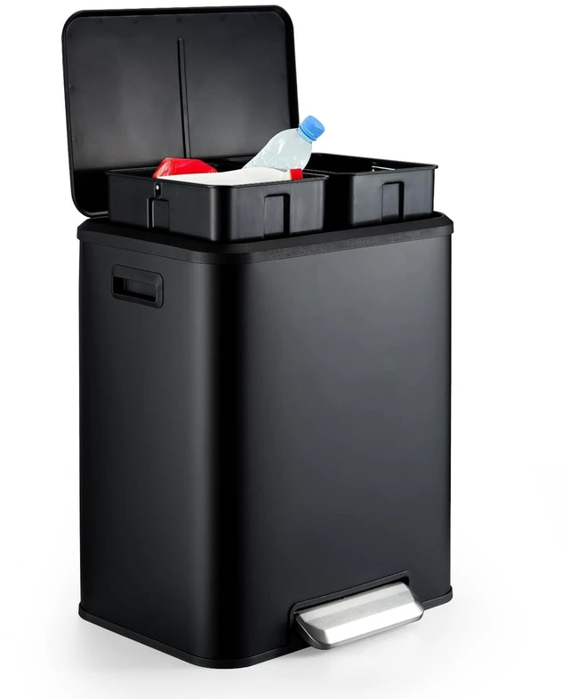 Main image of Dual Trash Can Stainless Steel Kitchen Recycling Bin Foot Pedal
