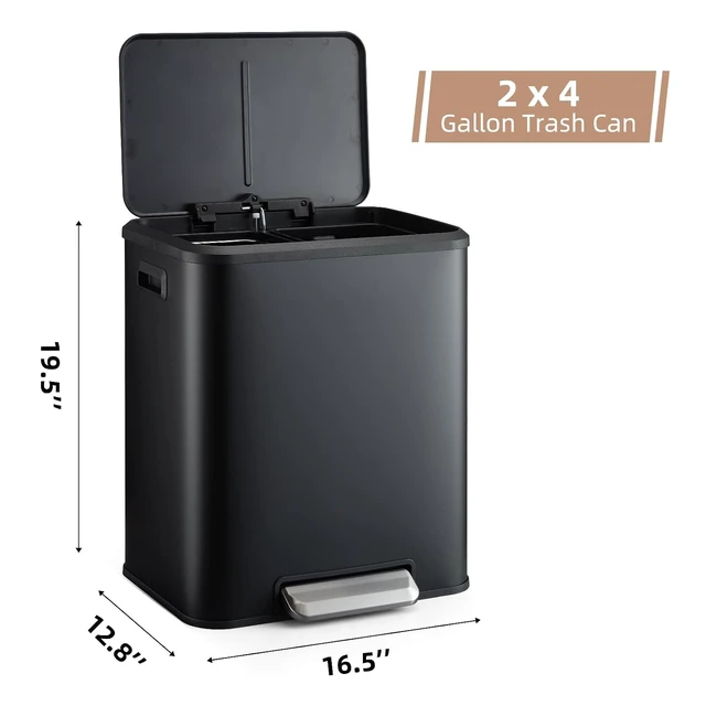 Alt view image 3 of 7 - Dual Trash Can Stainless Steel Kitchen Recycling Bin Foot Pedal