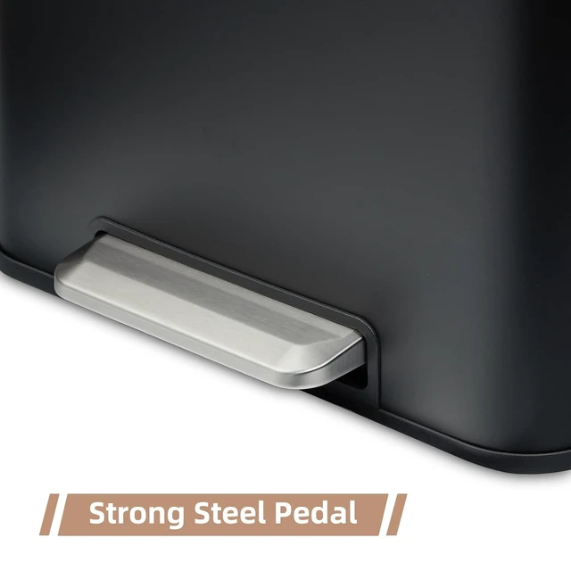 Alt view image 4 of 7 - Dual Trash Can Stainless Steel Kitchen Recycling Bin Foot Pedal