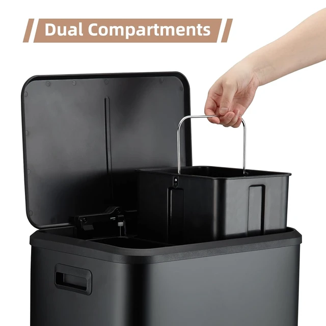 Alt view image 5 of 7 - Dual Trash Can Stainless Steel Kitchen Recycling Bin Foot Pedal