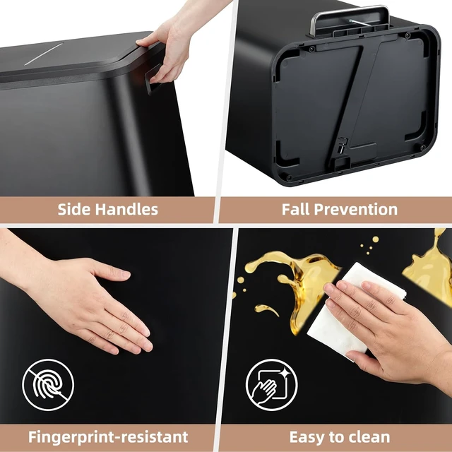 Alt view image 6 of 7 - Dual Trash Can Stainless Steel Kitchen Recycling Bin Foot Pedal