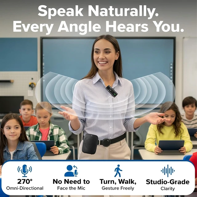 Alt view image 2 of 7 - 15W Voice Amplifier with Wireless Lapel Microphone