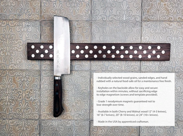 Alt view image 2 of 6 - Magnetic Wooden Knife Bar Holder Strip, Cherry or Walnut, 12, 16, 20, or 24 Inch (16 Inch, Walnut)