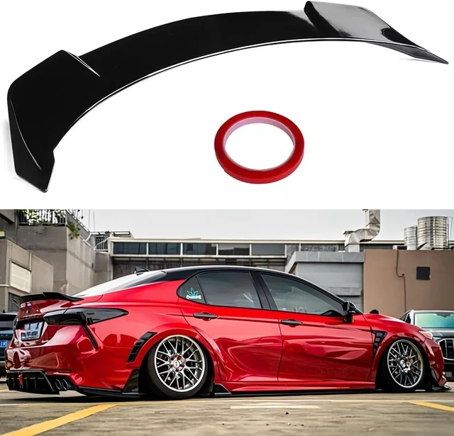 Alt view image 5 of 6 - Rear Spoiler Compatible with 2018-2024 Toyota Camry SE XSE L LE XLE Hybrid, V2 Style Fits for 2018 2019 2020 2021 2022 2023 2024 Sedan, Trunk Duckbill High Kick Wing Lip Glossy Black