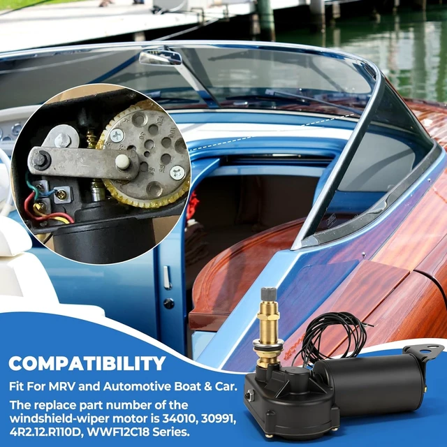 Alt view image 2 of 7 - 12V 2.5" Shaft Marine Windshield Wiper Motor, Fit for MRV and Automotive Boat, Marine & Car Replaces 34010, 30991, 4R2.12.R110D, WWF12C18 Series Boat Wiper Motor, Angle 40-110°