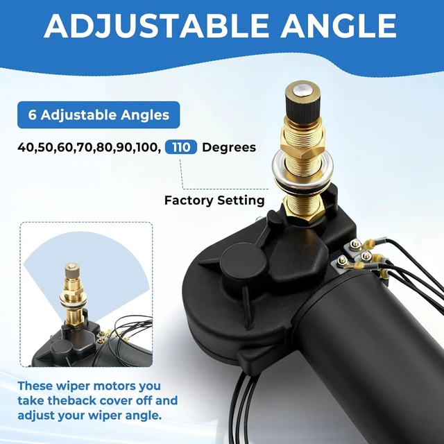 Alt view image 3 of 7 - 12V 2.5" Shaft Marine Windshield Wiper Motor, Fit for MRV and Automotive Boat, Marine & Car Replaces 34010, 30991, 4R2.12.R110D, WWF12C18 Series Boat Wiper Motor, Angle 40-110°