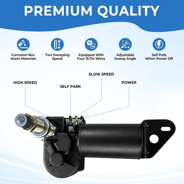 Alt view image 5 of 7 - 12V 2.5" Shaft Marine Windshield Wiper Motor, Fit for MRV and Automotive Boat, Marine & Car Replaces 34010, 30991, 4R2.12.R110D, WWF12C18 Series Boat Wiper Motor, Angle 40-110°