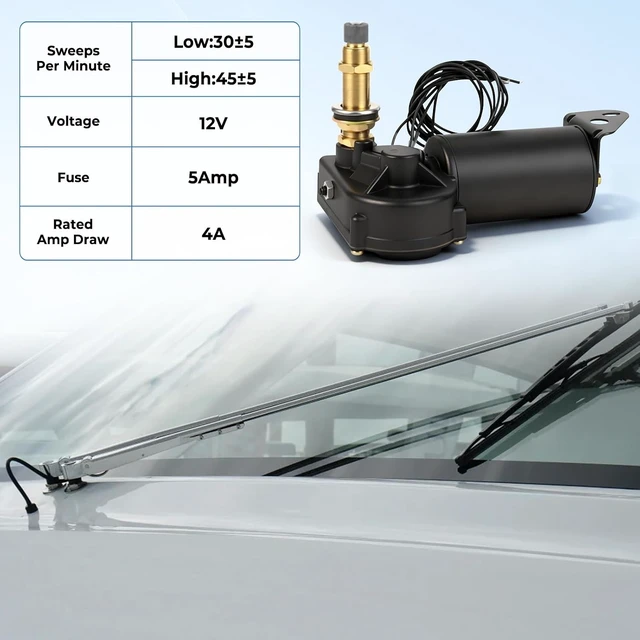 Alt view image 6 of 7 - 12V 2.5" Shaft Marine Windshield Wiper Motor, Fit for MRV and Automotive Boat, Marine & Car Replaces 34010, 30991, 4R2.12.R110D, WWF12C18 Series Boat Wiper Motor, Angle 40-110°