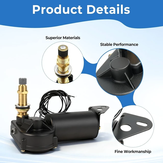 Alt view image 7 of 7 - 12V 2.5" Shaft Marine Windshield Wiper Motor, Fit for MRV and Automotive Boat, Marine & Car Replaces 34010, 30991, 4R2.12.R110D, WWF12C18 Series Boat Wiper Motor, Angle 40-110°