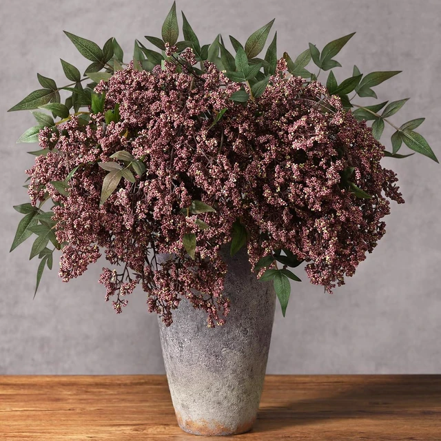 Main image of 6Pcs 43In Faux Berry Stems, Artificial Nandina Fall Decor, Dusty Plum